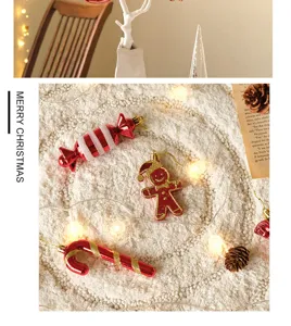 Christmas tree hanging ornaments set glitter candy gingerbread man and cane decor