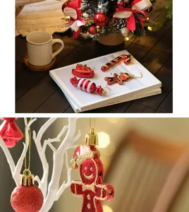 Christmas festival ornament gingerbread man candy cane hanging pendant detail view