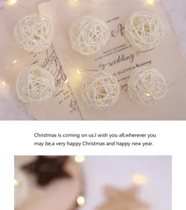 Handwoven rattan ball string lights, perfect for Christmas home decor and warm party lighting.
