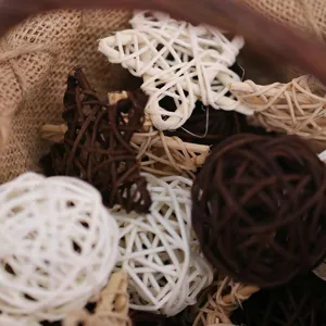 Woven rattan star and ball set, rustic Christmas hanging decoration for home party decor.