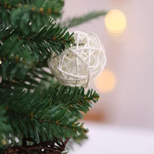 White rattan ball Christmas tree hanging ornament holiday decoration main view close-up