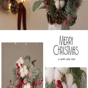 Décoration florale de Noël DIY branche avec pommes de pin coton baies rouges pour fête