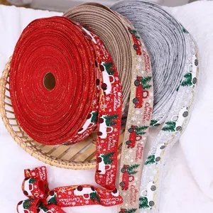 Weihnachtsdeko Schleifenband Set Glitzer Auto Baum Muster Geschenkverpackung Bastelbedarf