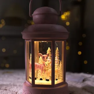 Christmas decorative wind lamp pink LED deer snow globe lantern holiday home ambient lighting ornament