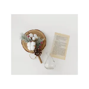 Accessoire de decoration florale DIY de Noel tranche de bois coton pomme de pin maison