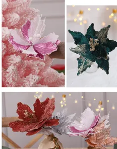 Künstliche Weihnachtsblumen mit Glitzer, perfekt für Baumdekoration und DIY-Blumenarrangements.