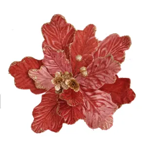 Rote Samt Weihnachtsblume Dekoration mit Gold Glitzer Rand für Christbaum Feiertag Deko