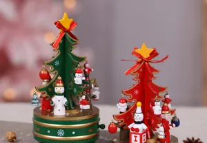 Wooden Christmas tree music box desktop ornament holiday decoration gift creative toy for kids