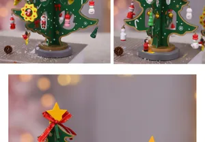 Wooden Christmas tree tabletop ornament with cute festive hanging pendants and star top.