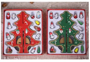 Christmas Wooden Tree DIY Ornament Set Holiday Decoration Christmas Gift Box Desktop Decor