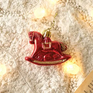 Red rocking horse Christmas tree hanging ornament holiday home decor festive hanging pendant.