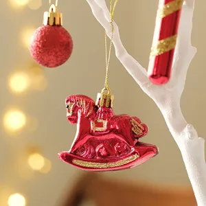 Christmas rocking horse hanging ornament red festive tree decor party holiday home decor