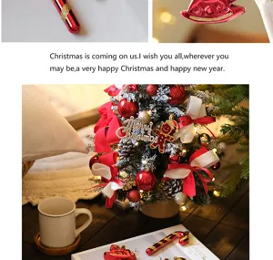 Christmas tree decoration mini desktop ornaments set with red balls and cute bows for home decor.