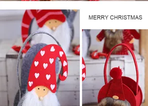 Sacchetti regalo di Natale in feltro con simpatico design di gnomo, perfetti per feste e caramelle.