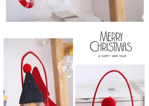 Borsa regalo in tessuto natalizio sacchetto per feste simpatico design di gnomo vista dettagli