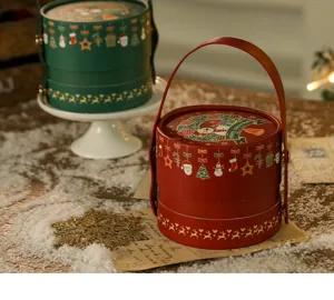 Weihnachts-Rundgeschenkbox mit Henkel, ideal für Feiertagssüßigkeiten und Apfelverpackung.