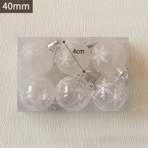Christmas decorative clear hanging balls set 40mm festive tree ornaments pack of 6 pcs.