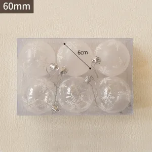 Clear Christmas ball ornaments set 60mm plastic snowflake baubles with hanging caps for tree decor