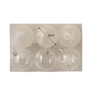 Christmas baubles set of 6 transparent frosted white hanging ornaments with snowflake patterns 8cm
