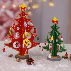 Wooden Christmas Tree Music Box Miniature Desktop Ornament With Small Pendants Festive Decoration Xmas Creative Gift For Kids