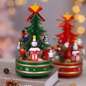 Wooden Christmas tree music box desktop ornament holiday gift decoration festive decor
