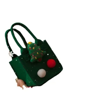 Christmas Apple Gift Bag Festive Felt Tote Candy Pouch Reindeer Leather Bucket Ribbon Decoration For Christmas Eve Party