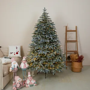 Albero di Natale Artificiale Premium in PE Pre-illuminato Luci LED Calde Abete Nordico Effetto Innevato Decorazione Natalizia da Terra Grande Albero per Soggiorno