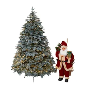 Grande albero di Natale artificiale luminoso con statuetta di Babbo Natale per decorazione