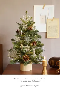 Mini Tisch Weihnachtsbaum mit Kristall Schneekristallen Zapfen Lichterkette Feiertag Deko