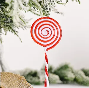 Ornement de sucette de Noël en acrylique tourbillon rouge blanc déco suspendu arbre 1pc