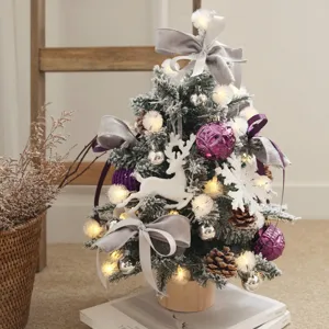 Mini albero di Natale con luci LED fiocchi pigne decorazione da tavolo natalizia