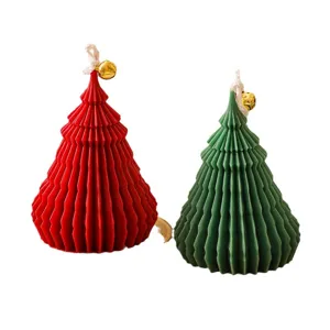 Christmas tree scented candles red and green set with bell for home decor and gifts