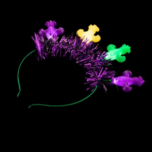 Mardi Gras LED glowing tinsel headband colorful flashing party hair accessory festival prop
