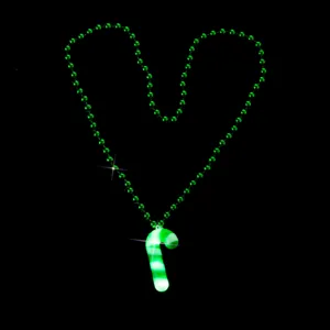 Christmas LED Glowing Candy Cane Bead Necklace Light Up Green Red Festive Pendant Necklace For Party Decoration Unisex Jewelry Gift