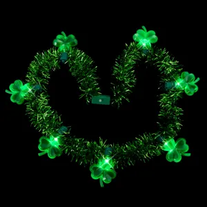 St. Patrick's Day grüne Lametta Kleeblatt Halskette mit 7 LED Lichtern Fest Party Deko.