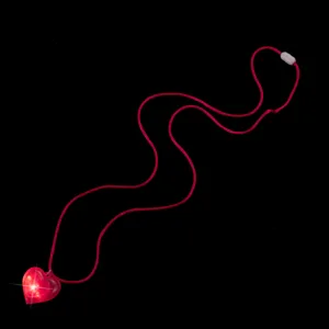 LED glowing heart pendant necklace with red cord for Valentine's day party festival gift supply.