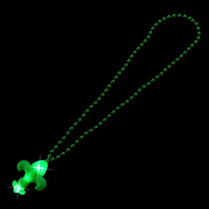 LED Glowing Green Bead Necklace Mardi Gras Party Festival Light Up Pendant Jewelry
