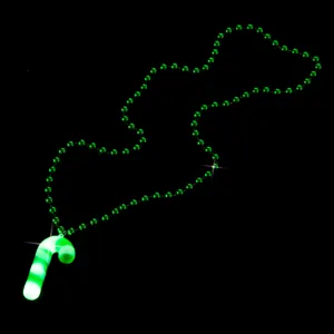 Christmas LED candy cane necklace glowing green bead chain holiday party jewelry accessory light up