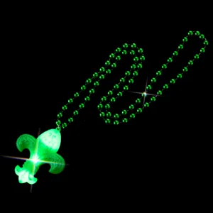 LED light-up green beaded necklace with glowing pendant for carnival party celebrations.