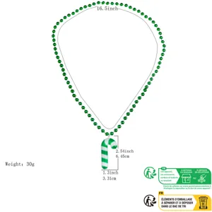 Christmas LED candy cane bead necklace specification detail with size dimensions and 30g weight.