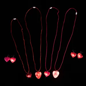 LED glowing heart necklace and earrings set Valentine's Day party jewelry gift.