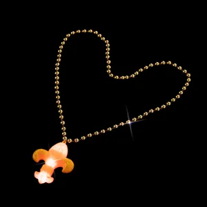 LED glowing carnival necklace with phoenix tail pendant and gold bead chain for party.