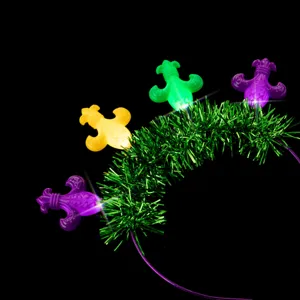 Mardi Gras LED Haarreif mit grünem Lametta und bunten leuchtenden Lilien für Partys und Konzerte.
