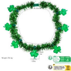 St. Patrick's Tag LED Leuchten Kleeblatt Lametta Halskette Grüne Party Festival Schmuck