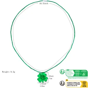 St Patricks Day LED Klee Halskette Gruenes Leuchtendes Kleeblatt Anhaenger Schmuck