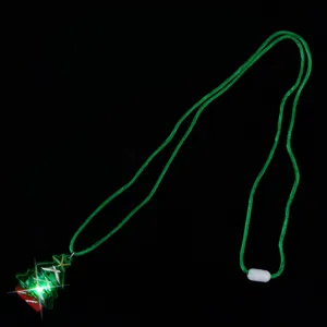Glowing Christmas tree LED necklace pendant green cord holiday party costume accessory