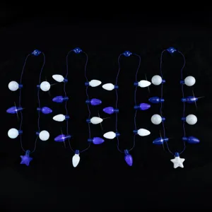 Hanukkah LED light-up necklace blue white bulb star glowing party prop accessory string.