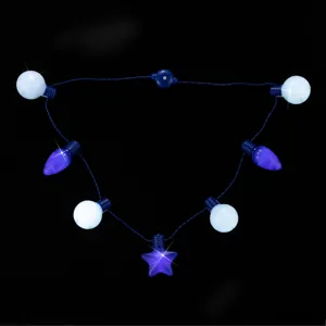 Hanukkah LED Light Up Necklace Blue Plastic Star Round Ball Bulb Lamp String Beads Festive Party Glow Supplies Props Accessory Holiday Celebration Chain