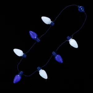 LED light up necklace with blue and white bulbs, perfect for holiday party decorations and festive events.