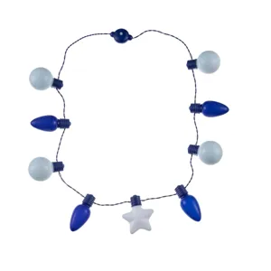 Hanukkah LED light necklace with blue white bulbs and star pendant, perfect holiday party decor.